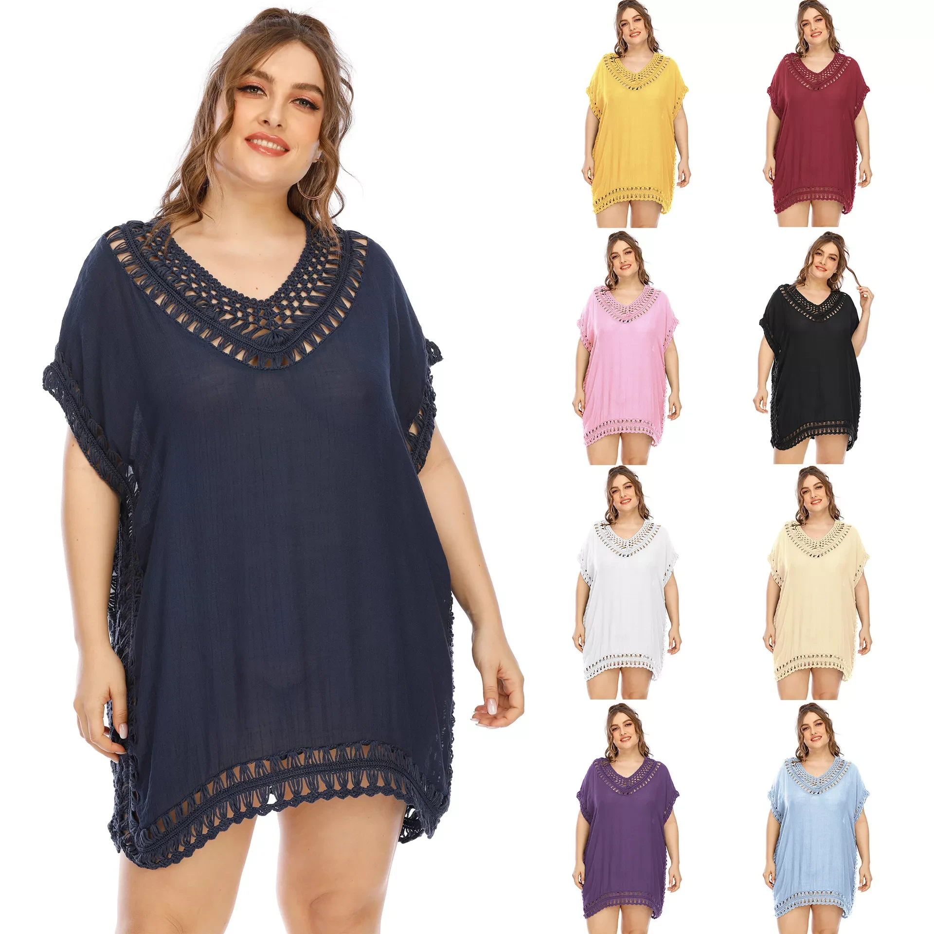 Women's Handmade V-Neck Patchwork Beach Dress